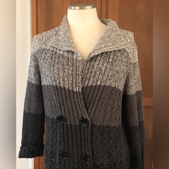 Jones New York Hombre Style Dble Breasted Mixed Knit Style Cardigan Sweater Sz L - Picture 2 of 10